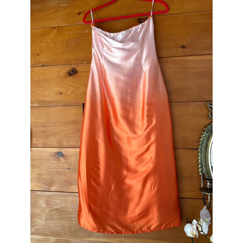 NWT Lulus Indescribable Poise Peach Ombre Satin Strapless Midi Dress Banquet M - Picture 6 of 7
